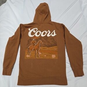 Coors Banquet Brown Cowboy Hoodie Adult Small Double Sided Graphics‎